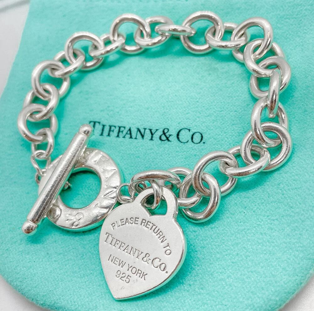 Tiffany & Co. Return to Tiffany Heart Charm Toggle Bracelet Silver 7.5" ENGRAVED